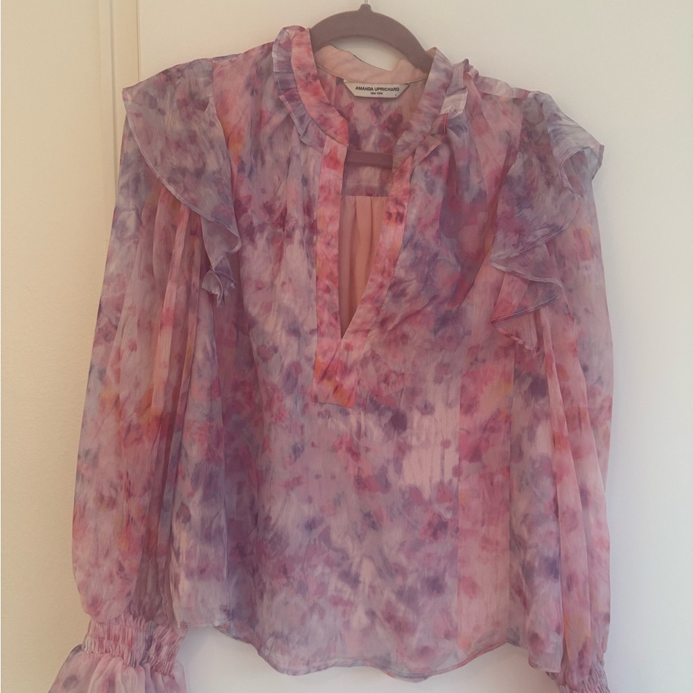Amanda Uprichard Pink and Purple Ruffle Blouse
